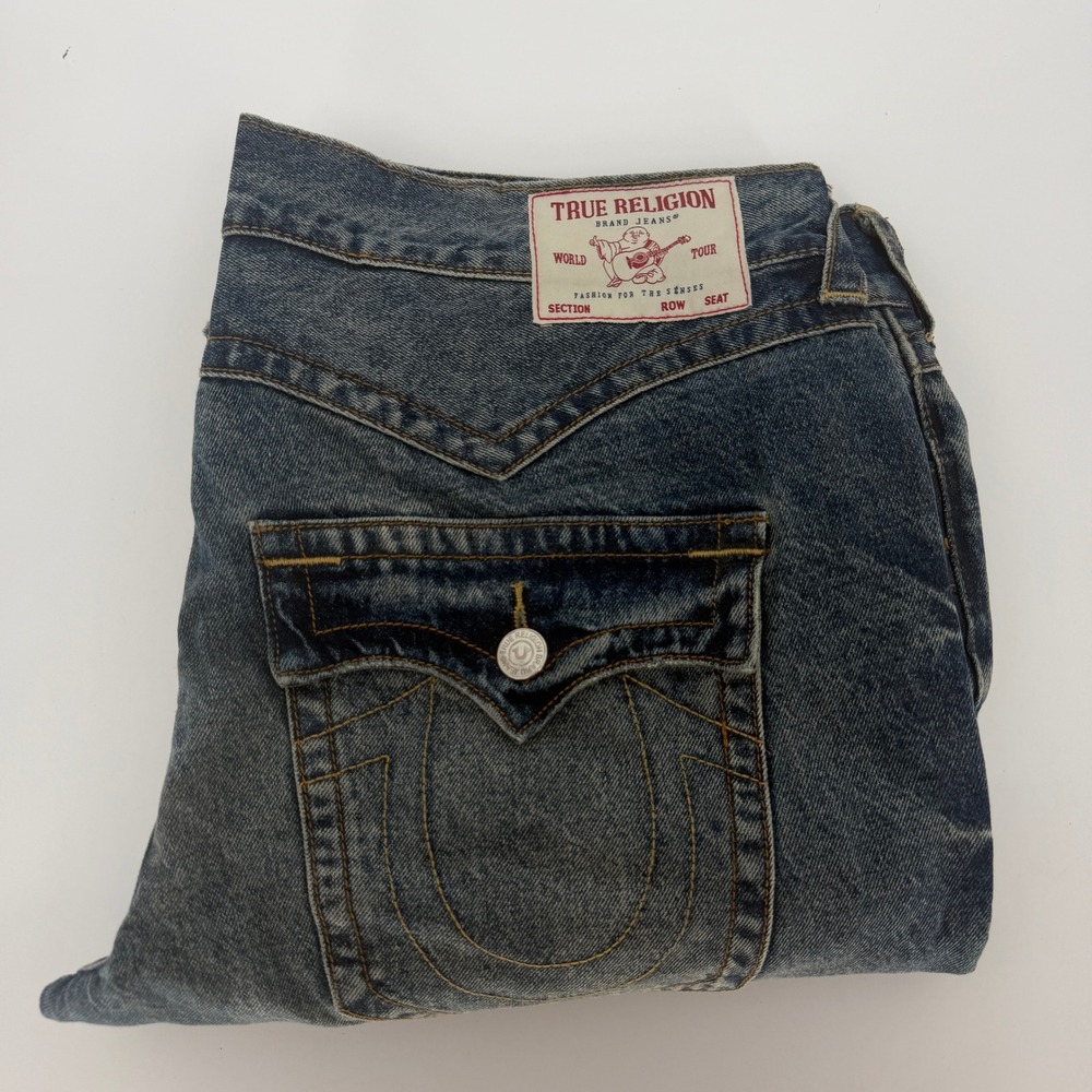 True Religion Billy Relaxed Bootcut Jeans Mens 40 Blue Denim Flap Pocket